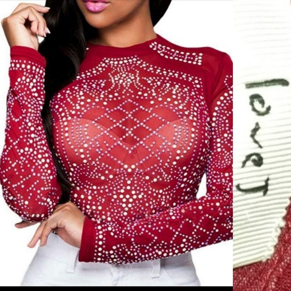Stone studded mesh LS Top